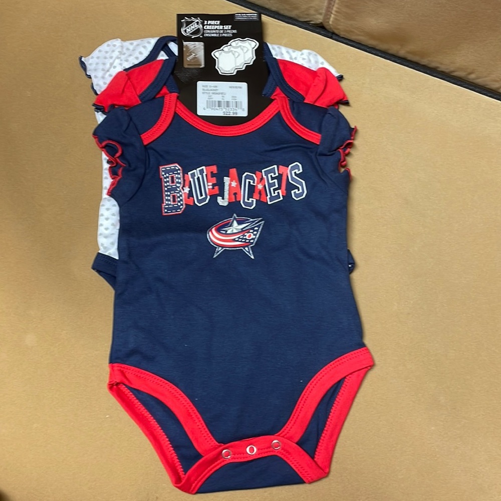 NHL Columbia blue jackets 3 pc onesie creeper set